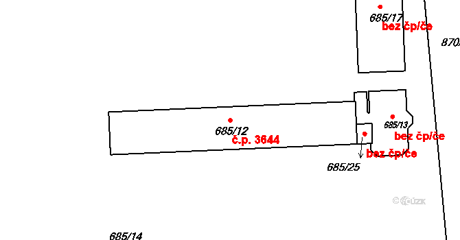 Znojmo 3644 na parcele st. 685/12 v KÚ Znojmo-Louka, Katastrální mapa
