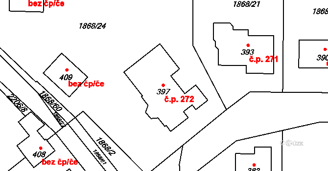 Ostrov nad Oslavou 272 na parcele st. 397 v KÚ Ostrov nad Oslavou, Katastrální mapa