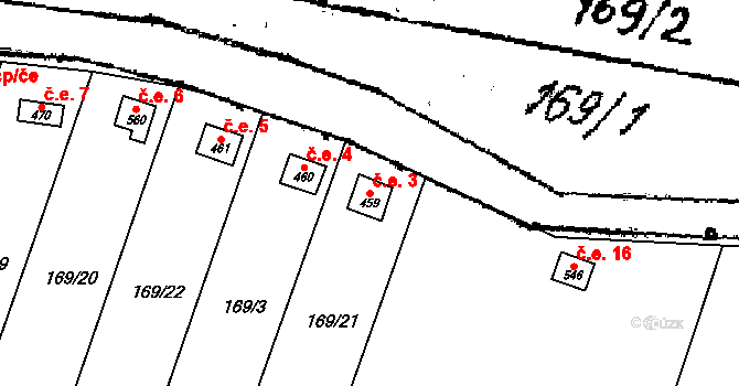 Bohuslavice u Zlína 3 na parcele st. 459 v KÚ Bohuslavice u Zlína, Katastrální mapa