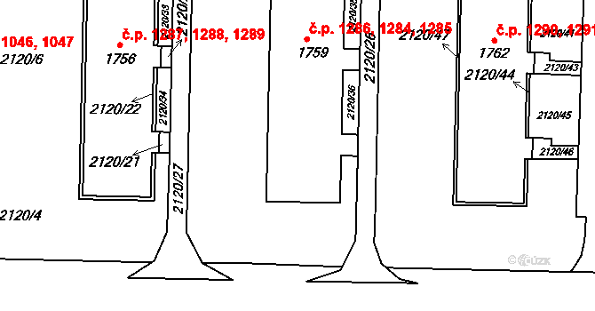 Napajedla 1284,1285,1286 na parcele st. 1759 v KÚ Napajedla, Katastrální mapa