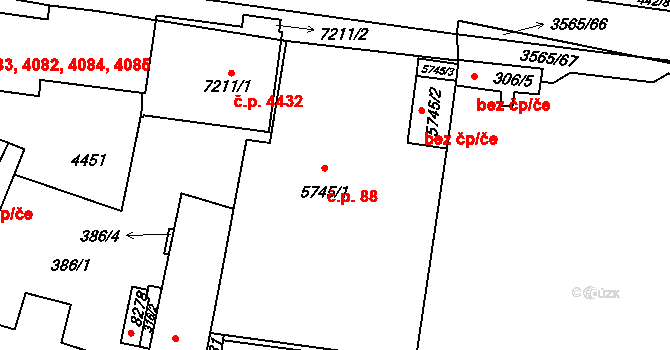 Zlín 88 na parcele st. 5745/1 v KÚ Zlín, Katastrální mapa