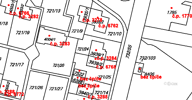 Zlín 3284 na parcele st. 3939/1 v KÚ Zlín, Katastrální mapa