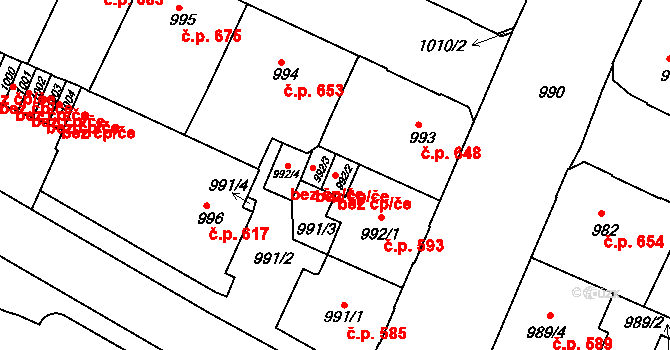 Děčín 42822785 na parcele st. 992/2 v KÚ Podmokly, Katastrální mapa