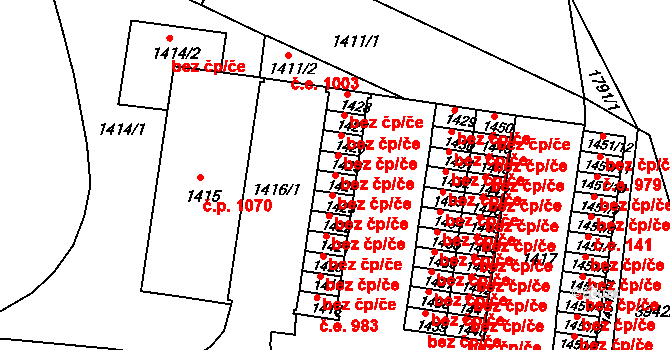 Brno 43302785 na parcele st. 1424 v KÚ Černá Pole, Katastrální mapa