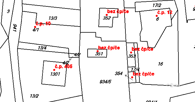 Cheb 44662785 na parcele st. 351 v KÚ Háje u Chebu, Katastrální mapa