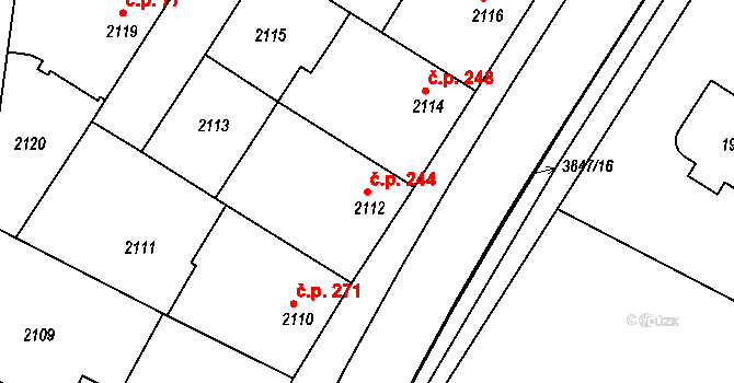 Kunovice 244 na parcele st. 2112 v KÚ Kunovice u Uherského Hradiště, Katastrální mapa