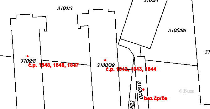 Holešov 1842,1843,1844 na parcele st. 3100/39 v KÚ Holešov, Katastrální mapa