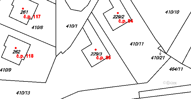 Čepirohy 85, Most na parcele st. 229/3 v KÚ Čepirohy, Katastrální mapa