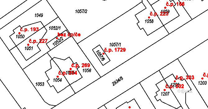 Rychnov nad Kněžnou 1729 na parcele st. 1057/6 v KÚ Rychnov nad Kněžnou, Katastrální mapa