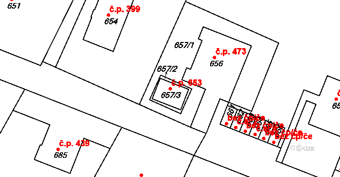 Želechovice nad Dřevnicí 653 na parcele st. 657/3 v KÚ Želechovice nad Dřevnicí, Katastrální mapa
