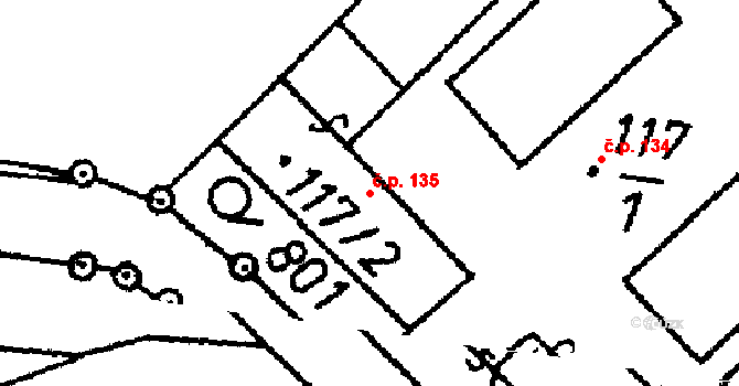 Orlík nad Vltavou 135 na parcele st. 117/2 v KÚ Orlík nad Vltavou, Katastrální mapa