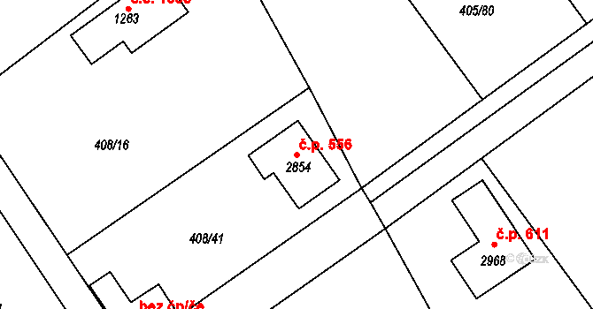 Hradištko 556 na parcele st. 2854 v KÚ Hradištko pod Medníkem, Katastrální mapa
