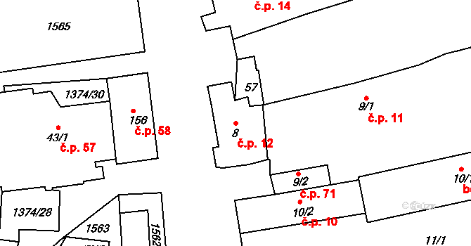 Chrastavice 12 na parcele st. 8 v KÚ Chrastavice, Katastrální mapa