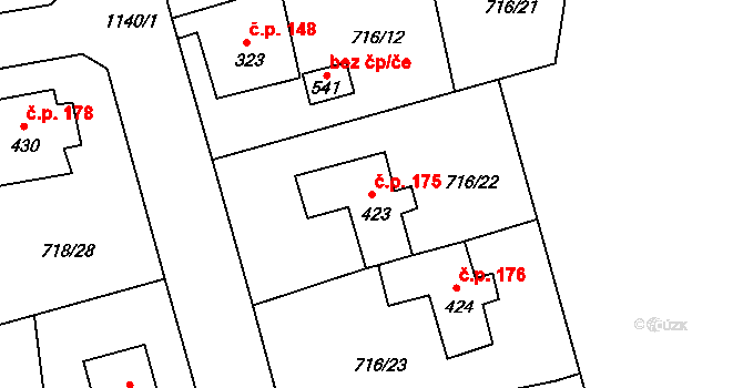 Dolní Kamenice 175, Česká Kamenice na parcele st. 423 v KÚ Dolní Kamenice, Katastrální mapa