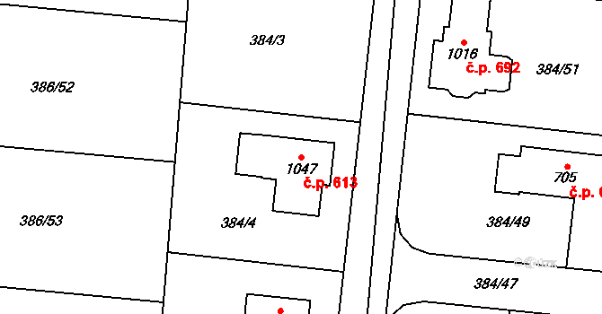 Zvole 613 na parcele st. 1047 v KÚ Zvole u Prahy, Katastrální mapa