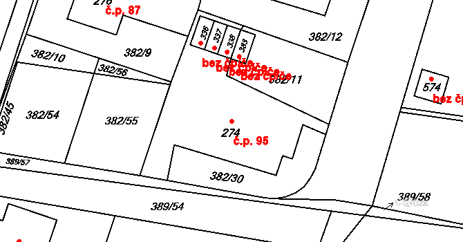 Dražkovice 95, Pardubice na parcele st. 274 v KÚ Dražkovice, Katastrální mapa