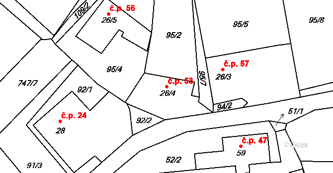 Onšovice 53, Čkyně na parcele st. 26/4 v KÚ Onšovice u Čkyně, Katastrální mapa