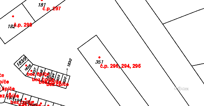 Kunín 294,295,296 na parcele st. 351 v KÚ Kunín, Katastrální mapa