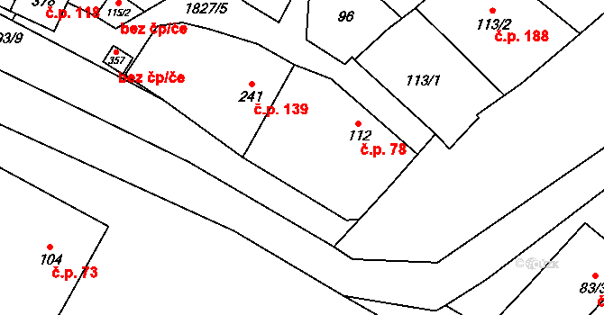 Kolešovice 78 na parcele st. 112 v KÚ Kolešovice, Katastrální mapa
