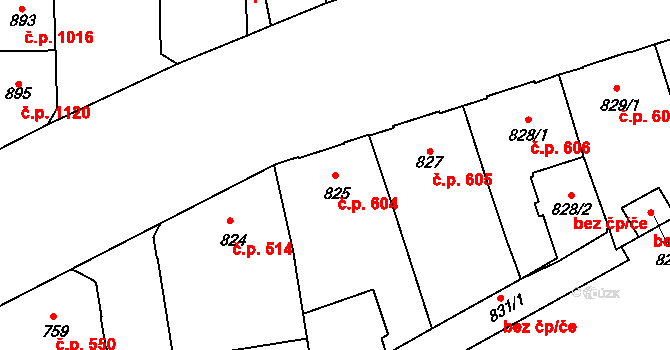 Louny 604 na parcele st. 825 v KÚ Louny, Katastrální mapa