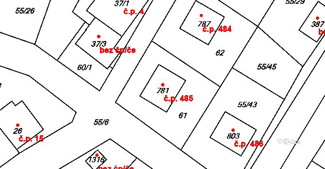 Ždírec nad Doubravou 485 na parcele st. 781 v KÚ Ždírec nad Doubravou, Katastrální mapa