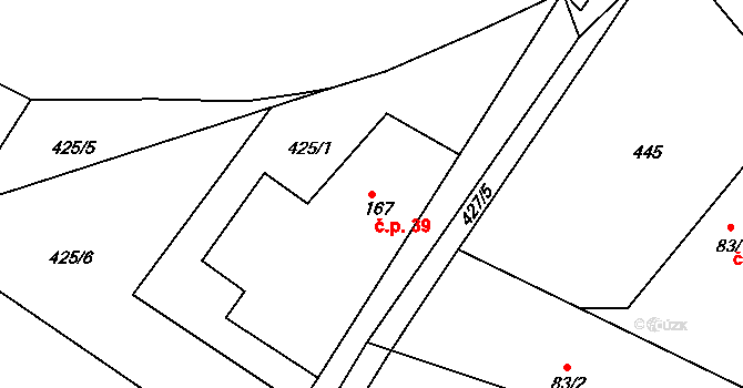 Bolehošťská Lhota 39, Bolehošť na parcele st. 167 v KÚ Bolehošť, Katastrální mapa