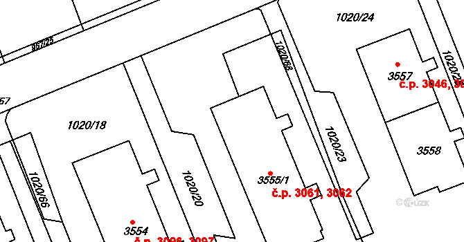Kroměříž 3061,3062 na parcele st. 3555/1 v KÚ Kroměříž, Katastrální mapa