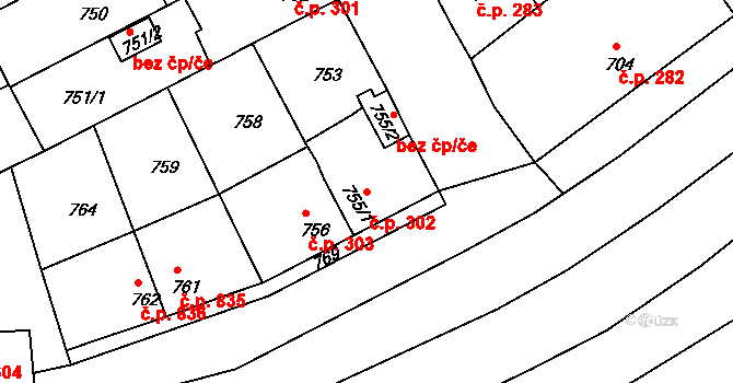 Holešov 302 na parcele st. 755/1 v KÚ Holešov, Katastrální mapa