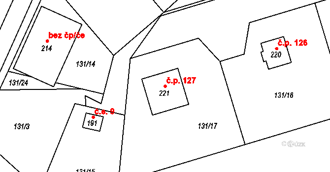 Hoštejn 127 na parcele st. 221 v KÚ Hoštejn, Katastrální mapa