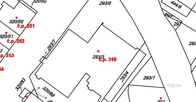 Dobšice 318 na parcele st. 293/3 v KÚ Dobšice u Znojma, Katastrální mapa