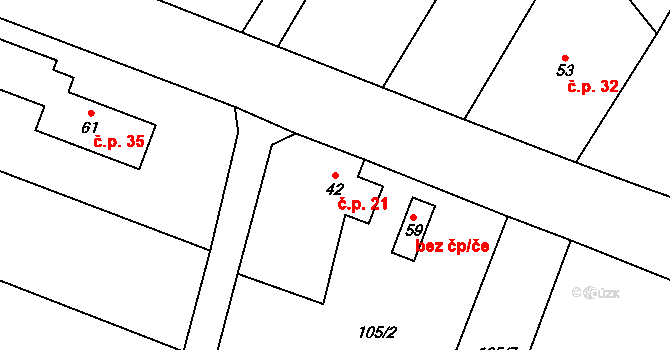 Jiřice u Moravských Budějovic 21 na parcele st. 42 v KÚ Jiřice u Moravských Budějovic, Katastrální mapa