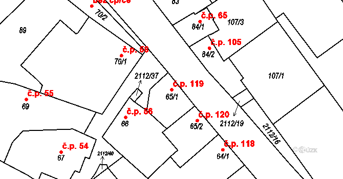 Olbramkostel 119 na parcele st. 65/1 v KÚ Olbramkostel, Katastrální mapa