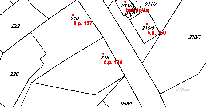 Oleksovice 136 na parcele st. 216 v KÚ Oleksovice, Katastrální mapa