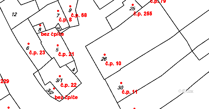 Přerov IV-Kozlovice 10, Přerov na parcele st. 26 v KÚ Kozlovice u Přerova, Katastrální mapa