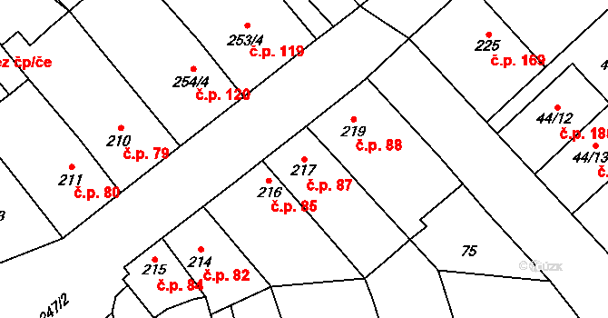 Přerov VIII-Henčlov 87, Přerov na parcele st. 217 v KÚ Henčlov, Katastrální mapa