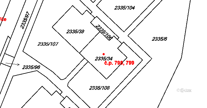 Zruč nad Sázavou 798,799 na parcele st. 2335/39 v KÚ Zruč nad Sázavou, Katastrální mapa