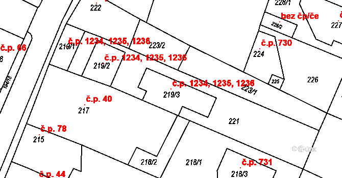 Ďáblice 1234,1235,1236, Praha na parcele st. 219/3 v KÚ Ďáblice, Katastrální mapa