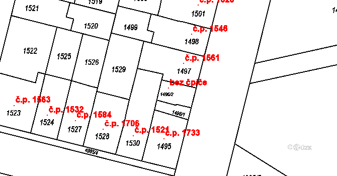 Louny 118907786 na parcele st. 1496/2 v KÚ Louny, Katastrální mapa