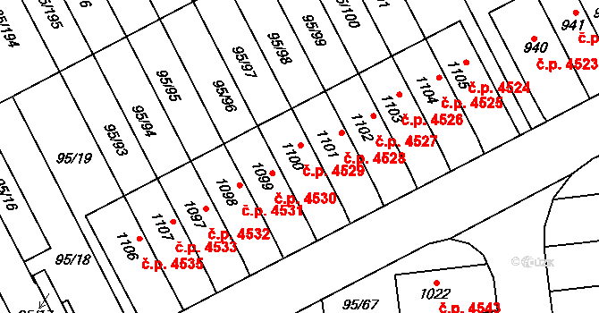 Jihlava 4529 na parcele st. 1100 v KÚ Bedřichov u Jihlavy, Katastrální mapa