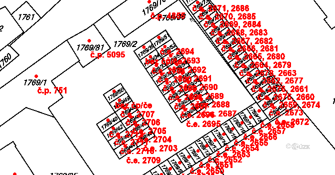 Jihlava 2698 na parcele st. 1769/31 v KÚ Jihlava, Katastrální mapa