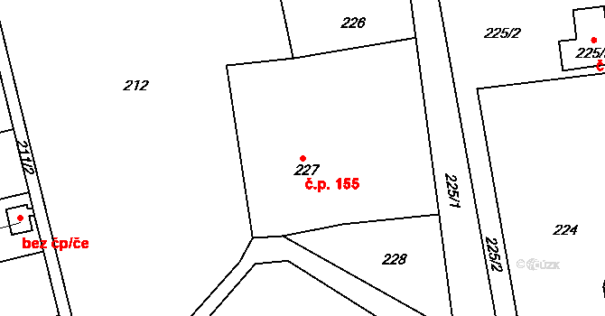 Lyžbice 155, Třinec na parcele st. 227 v KÚ Lyžbice, Katastrální mapa