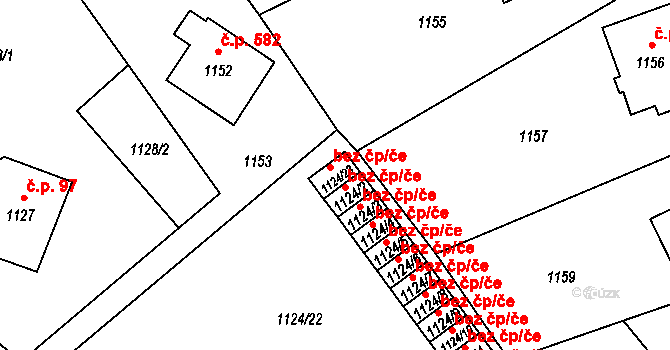 Arnultovice 749, Nový Bor na parcele st. 1124/23 v KÚ Arnultovice u Nového Boru, Katastrální mapa