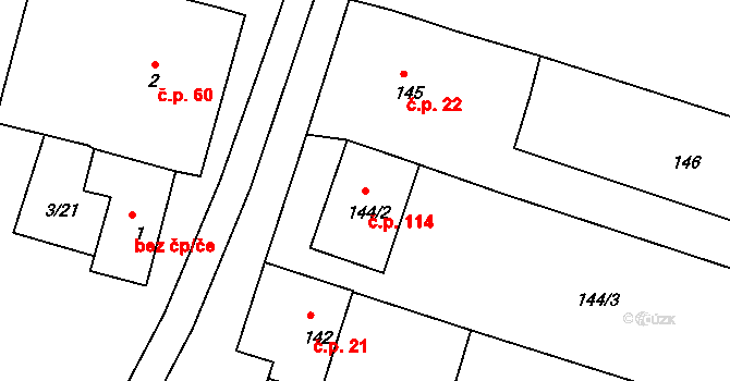 Karlín 114 na parcele st. 144/2 v KÚ Karlín na Moravě, Katastrální mapa