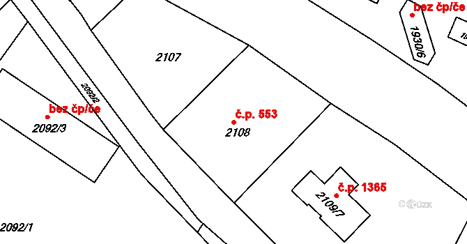 Rýmařov 553 na parcele st. 2108 v KÚ Rýmařov, Katastrální mapa