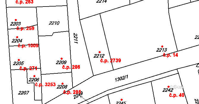 Kročehlavy 2739, Kladno na parcele st. 2212 v KÚ Kročehlavy, Katastrální mapa