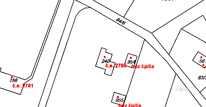 Těptín 2785, Kamenice na parcele st. 240 v KÚ Těptín, Katastrální mapa