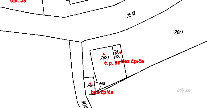 Liboc 31, Kynšperk nad Ohří na parcele st. 76/1 v KÚ Liboc u Kynšperka nad Ohří, Katastrální mapa