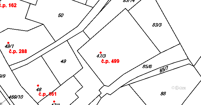 Dolní Bousov 499 na parcele st. 47/3 v KÚ Dolní Bousov, Katastrální mapa