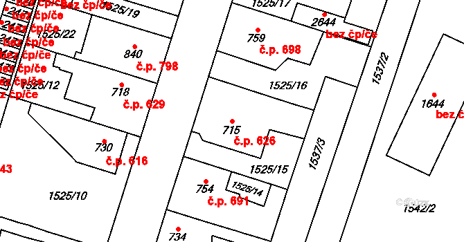 Třebechovice pod Orebem 626 na parcele st. 715 v KÚ Třebechovice pod Orebem, Katastrální mapa