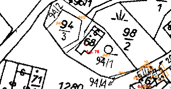 Opatovec 76 na parcele st. 68 v KÚ Opatovec, Katastrální mapa